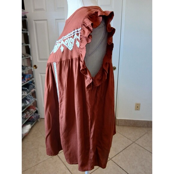 Lascana Woman’s blouse  Rust White Embroidery short flutter sleeves 6 Bohemian - Picture 5 of 14